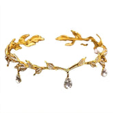 1pc Crystal Leaf Shaped Crown Adjustable Elf Headband Fairy Dressing Accessory Vintage Fairy Princess Headpiece Bridal Wedding Hair Ornaments